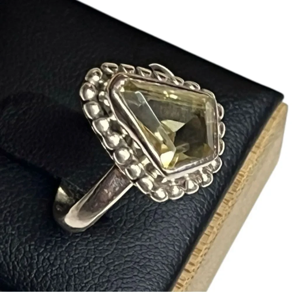Amazing Artisan Genuine Citrine Sterling Silver Cocktail Ring Size 7.5